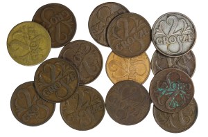 Set of 14 pcs. 2 pennies, Second Polish Republic 1923-1929