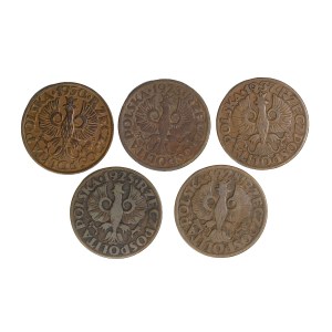 Zestaw 5 szt. 5 groszy, II Rzeczpospolita Polska 1923-1929