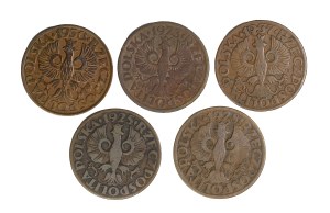 Set of 5 pcs. 5 pennies, Second Polish Republic 1923-1929