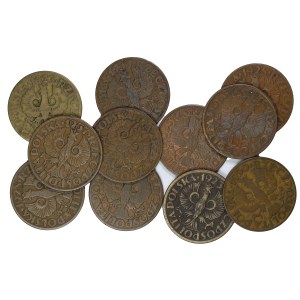 Zestaw 11 szt. 5 groszy, II Rzeczpospolita Polska 1923-1929