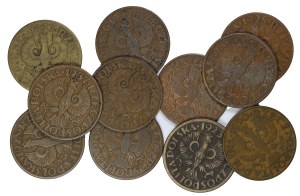 Set of 11 pcs. 5 pennies, Second Polish Republic 1923-1929