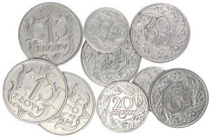 Zestaw 9 szt. monet niklowych, II Rzeczpospolita Polska 1923-1929