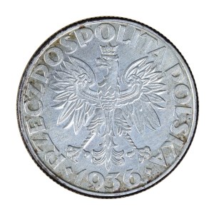 2 zloty 1936, sailing ship, Second Polish Republic 1923-1929