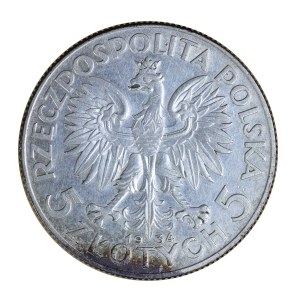 5 gold 1934, with sign, woman's head, Second Polish Republic 1923-1929