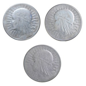 Zestaw 3 szt. 5 złotych, głowa kobiety, II Rzeczpospolita Polska 1923-1929