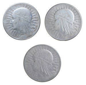 Set of 3 pcs. 5 gold, female head, Second Polish Republic 1923-1929