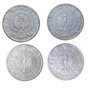 Zestaw 4 szt. 5 złotych, Piłsudski, II Rzeczpospolita Polska 1923-1929