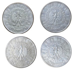 Set of 4 pcs. 5 gold, Pilsudski, Second Polish Republic 1923-1929