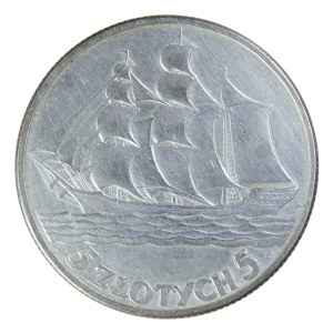 5 złotych, żaglowiec, 1936 r., II Rzeczpospolita Polska 1923-1929