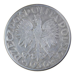 5 złotych, żaglowiec, 1936 r., II Rzeczpospolita Polska 1923-1929