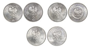 Set of the first 6 1995 2 zloty coins after the 1995-2021 denomination.
