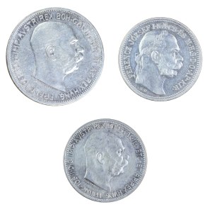 Set of 3 Austro-Hungarian coins, Franz Joseph I