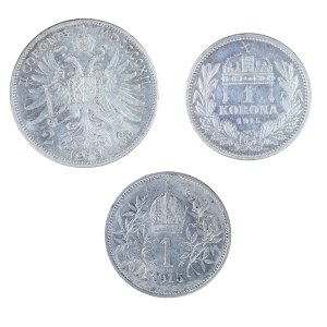 Zestaw 3 szt. monet Austro-Węgry, Franciszek Józef I