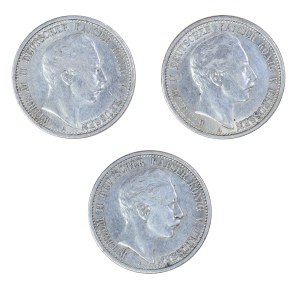 Zestaw 3 szt. 2 marki 1907 r., 1908 r., 1911 r., Prusy