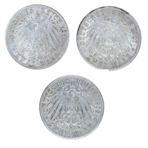 Set of 3 pcs. 2 marks 1907, 1908, 1911, Prussia