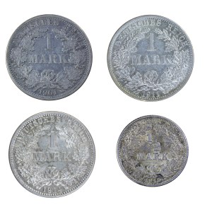 Zestaw 4 szt. 1/2 marki i 1 marka Deutsches Reich