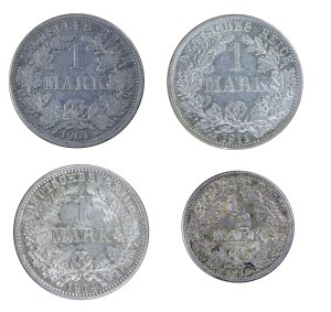 Zestaw 4 szt. 1/2 marki i 1 marka Deutsches Reich