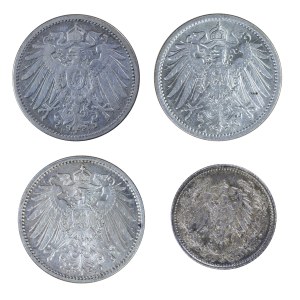 Zestaw 4 szt. 1/2 marki i 1 marka Deutsches Reich