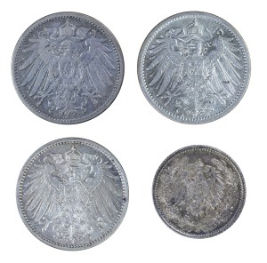 Zestaw 4 szt. 1/2 marki i 1 marka Deutsches Reich