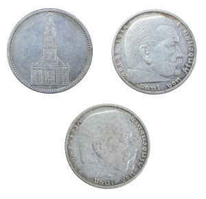 Set of 3 pcs. 5 marks, Deutsches Reich, Hindenburg