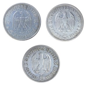 Set of 3 pcs. 5 marks, Deutsches Reich, Hindenburg