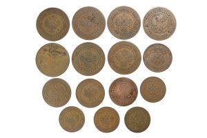 Set of 15 pcs. 1, 2 and 3 kopecks, Tsarist Russia