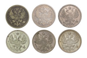 Set of 6 pcs. 20 kopecks, Tsarist Russia