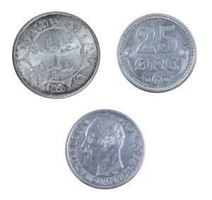 Set of 3 silver coins, Denmark, Netherlands