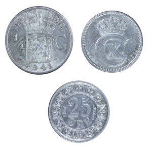 Set of 3 silver coins, Denmark, Netherlands