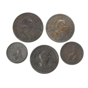 5 szt. monet, Jerzy III, Wielka Brytania
