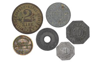 Set of 6 pieces of replacement coins and tokens related to Szczecin.