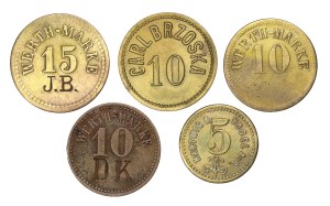 Set of 5 tokens, denominations 5, 10, 15