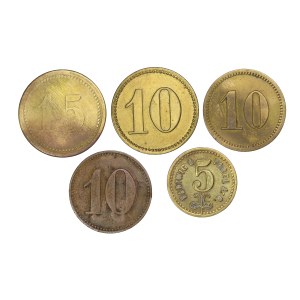 Zestaw 5 szt. żetonów, nominały 5, 10, 15