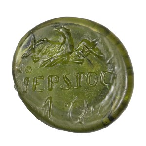 Dominal glass token, Prussian eagle, denomination 1 Q