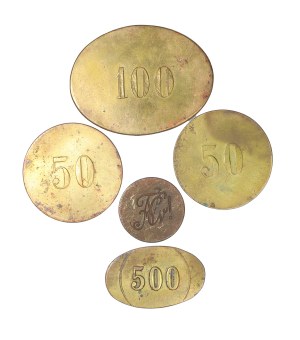 Set of 5 pieces of K dominion tokens, without monogram
