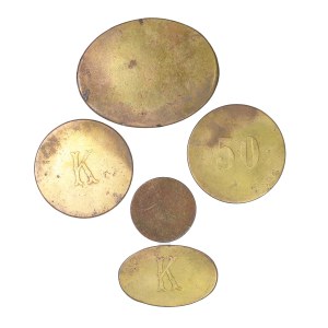 Set of 5 pieces of K dominion tokens, without monogram