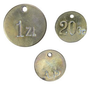Set of 3 pcs of A.P. dominal tokens.