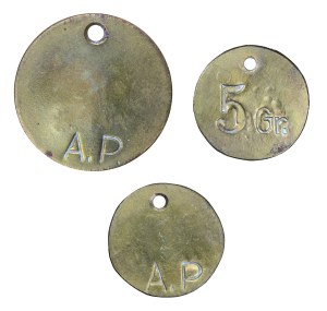 Set of 3 pcs of A.P. dominal tokens.