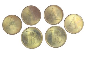 Set of 6 telephone tokens 1990.