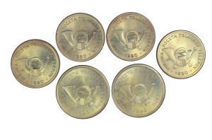 Set of 6 telephone tokens 1990.