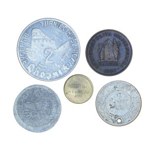 Set of 5 commemorative and advertising tokens