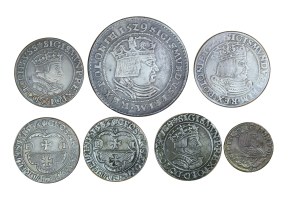 Set of 7 copies of rare coins of Sigismund I the Old