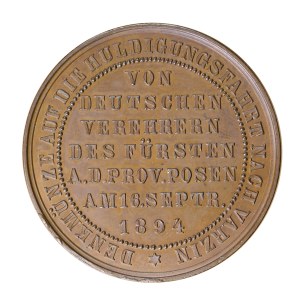 Medal 16.09.1894 r., Otto von Bismarck, w hołdzie od Prowincji Poznań
