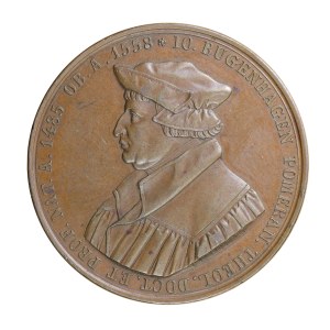 Medal z 1829 r., Hamburg, medal poświęcony Johannesowi Bugenhagenowi (powiernik, spowiednik i przyjaciel Marcina Lutra, wykładowca na uniwersytecie w Wittenbergu)