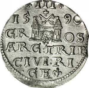 R-, Sigismund III. Vasa, Trojak 1590 Riga, großer Kopf