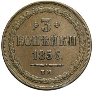 Russische Teilung, 3 Kopeken 1856 BM, Warschau, seltener