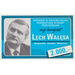 Solidarity, 2000 zloty 1989, Lech Walesa Election Fund, rare
