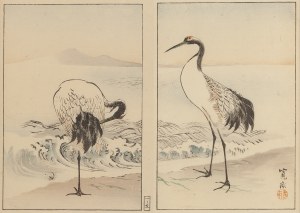 Araki Kanpo (1831 - 1915), Cranes against the sea, 1892