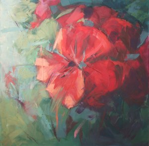 Maria Kepa, Abstraction with red flower, 2025.