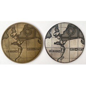 Medals, 20 and 25 years of Polish Shipping in Szczecin 1970 and 1975 - set (2pcs)